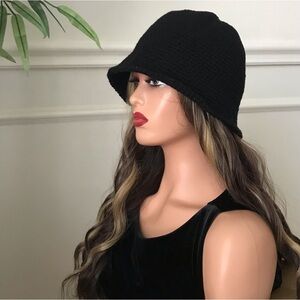 Black bucket hat handmade crochet for girls. Women hat hat A5